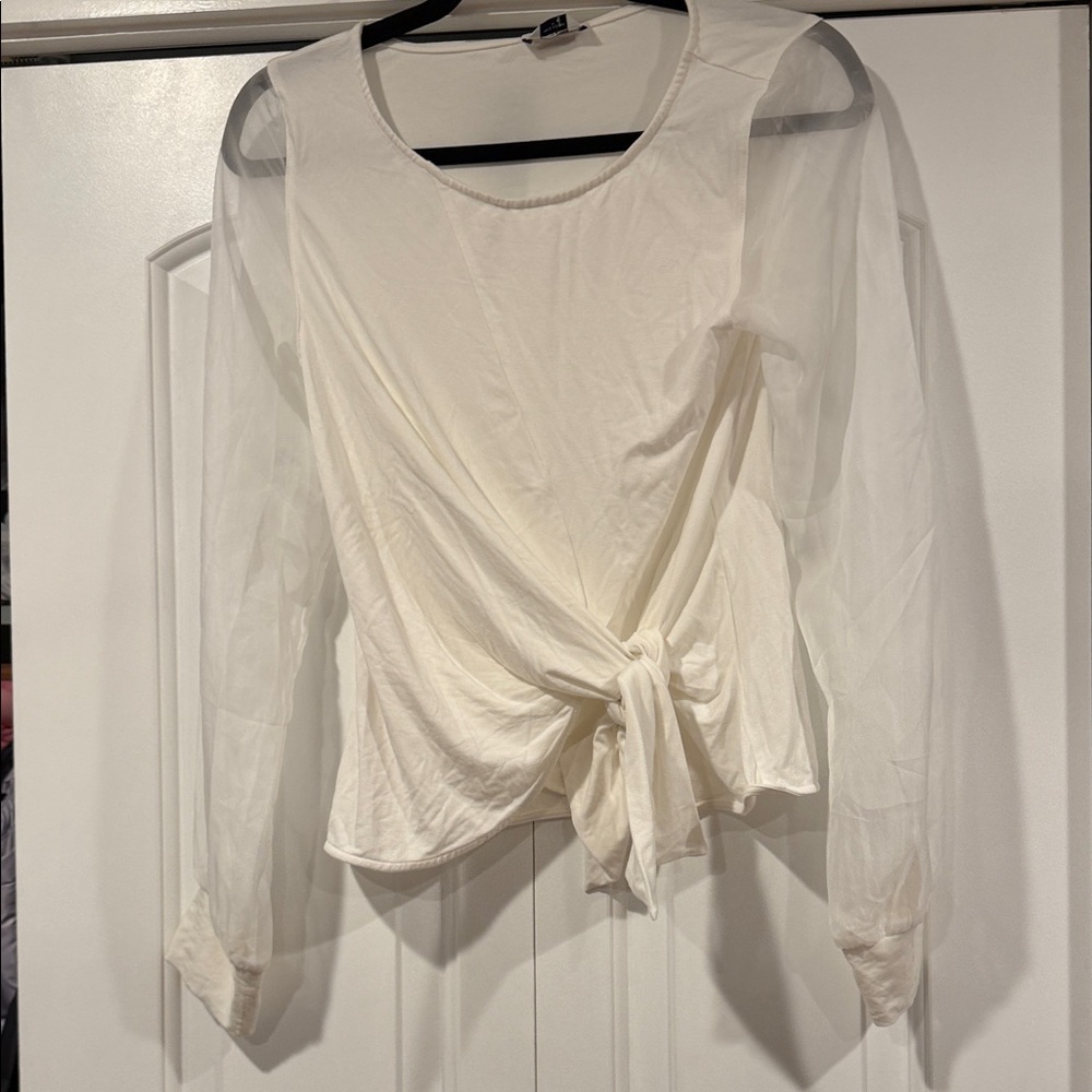 bebe chiffon‎ sleeved Cream Tie-Front Blouse medium nwt